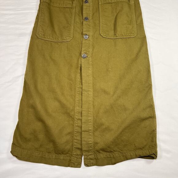 Etica Luisa Dress Size S Olive Green Denim Midi Button Front Straps NO TIE BELT - Picture 7 of 13